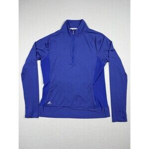 Adidas Golf Quarter Zip Pullover Women’s M Blue Striped Long Sleeve Athletic Top